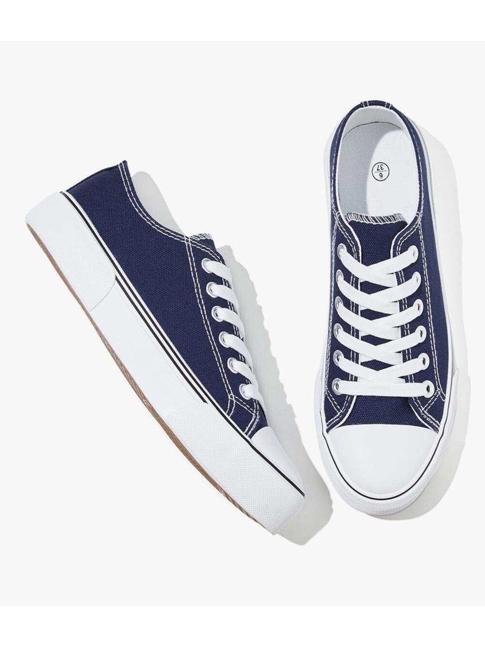 Canvas Tennis Shoes for Women Low Top Casual White Blue Sneakers for Women